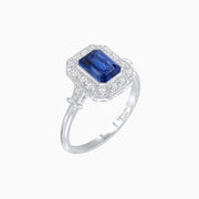 Art Deco Inspired Bezel-Set Emerald Cut Octagonal Halo Ring - Shahin Jewelry
